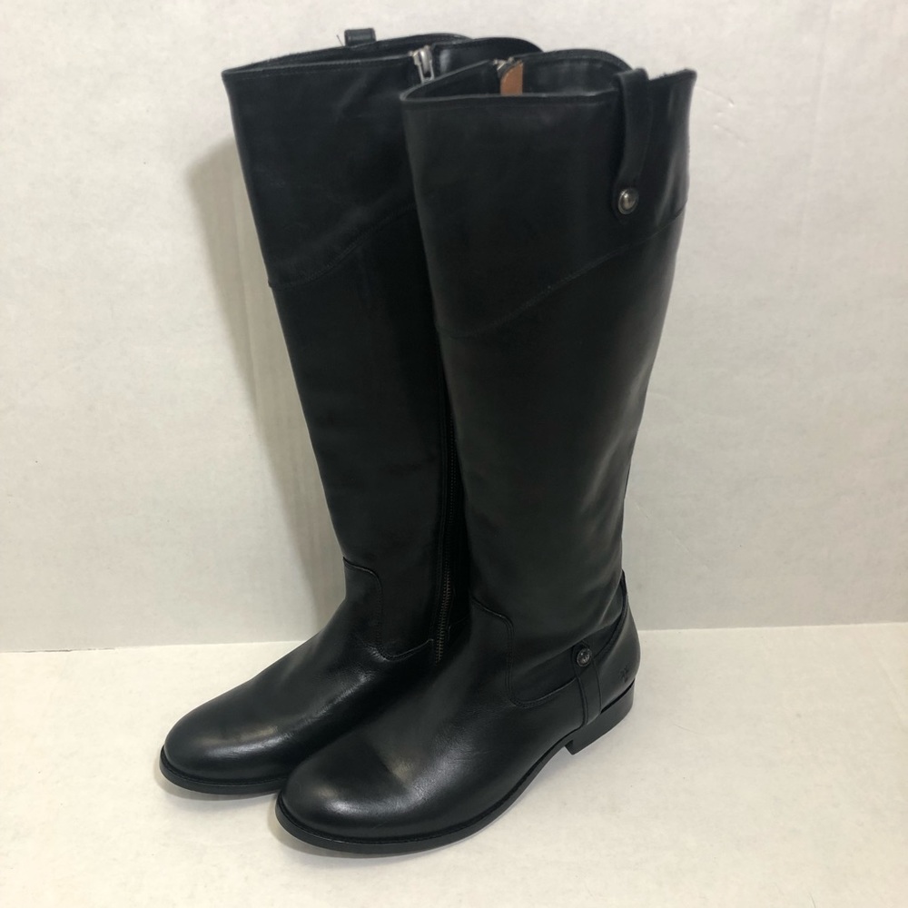 Frye Melissa Button Black Leather Riding Boots